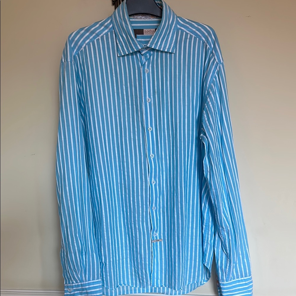 Nodus Blue/ White Button Down Shirt with Pinstripes Size XL Made in France